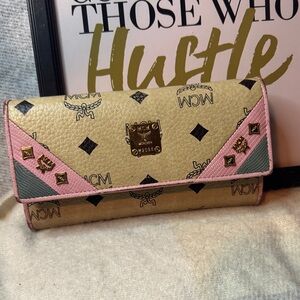 MCM Pink and Tan Trifold Wallet
